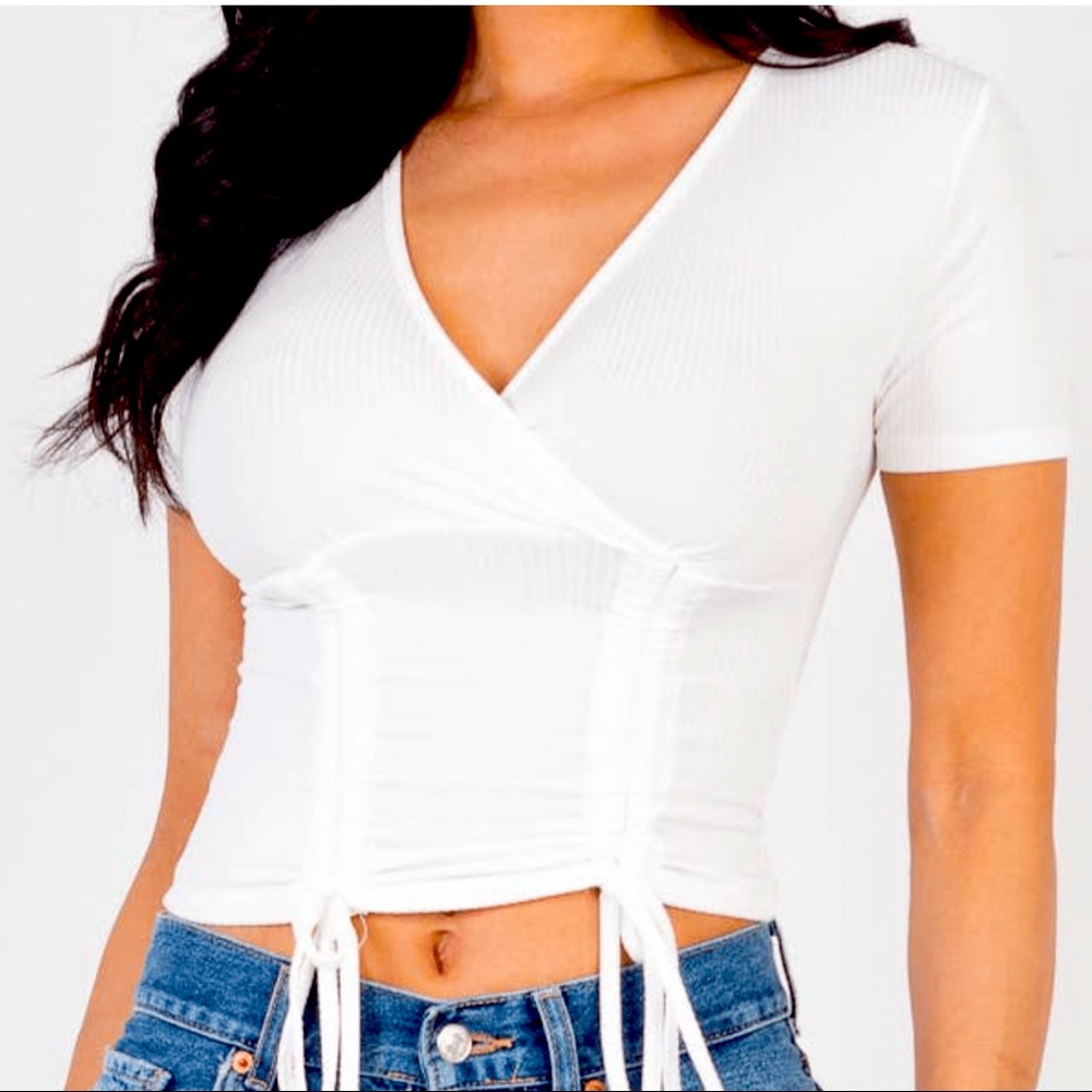 Ribbed Ruched Drawstring Crop Top